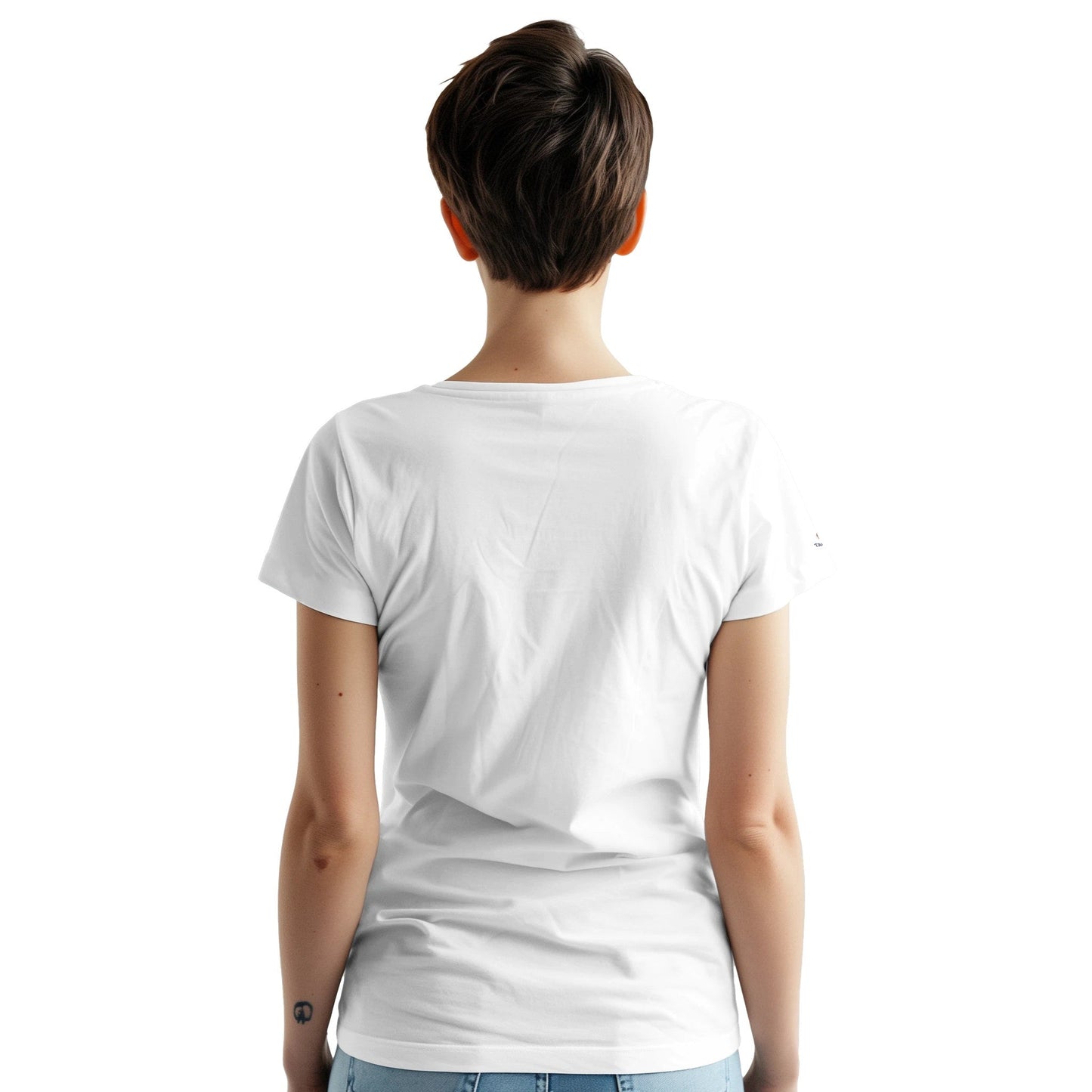 weißes premium kranich stickerei unisex t-shirt aus schwerer baumwolle, rückansicht, klassische passform