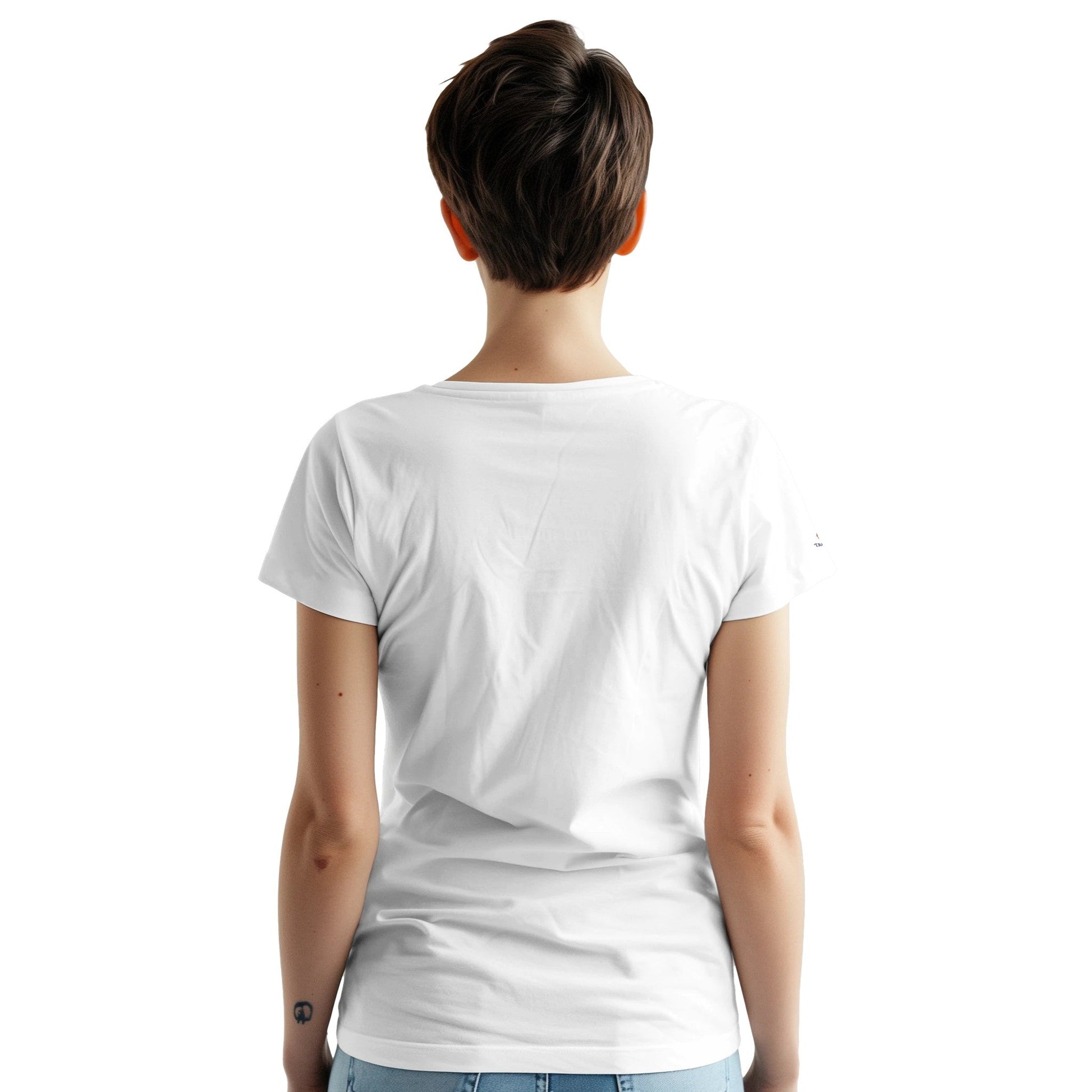 Weißes Premium Kranich Stickerei Unisex T-Shirt aus schwerer Baumwolle, Rückansicht, klassische Passform
