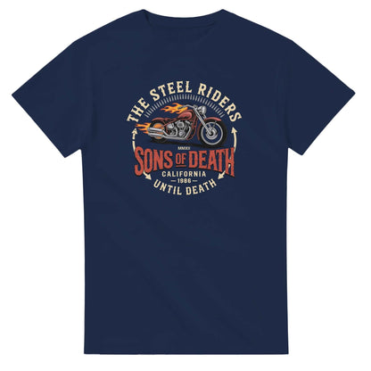 Navy Biker T-Shirt mit Motorrad-Design, schwere Baumwolle, klassische Passform, langlebig für Motorrad-Enthusiasten