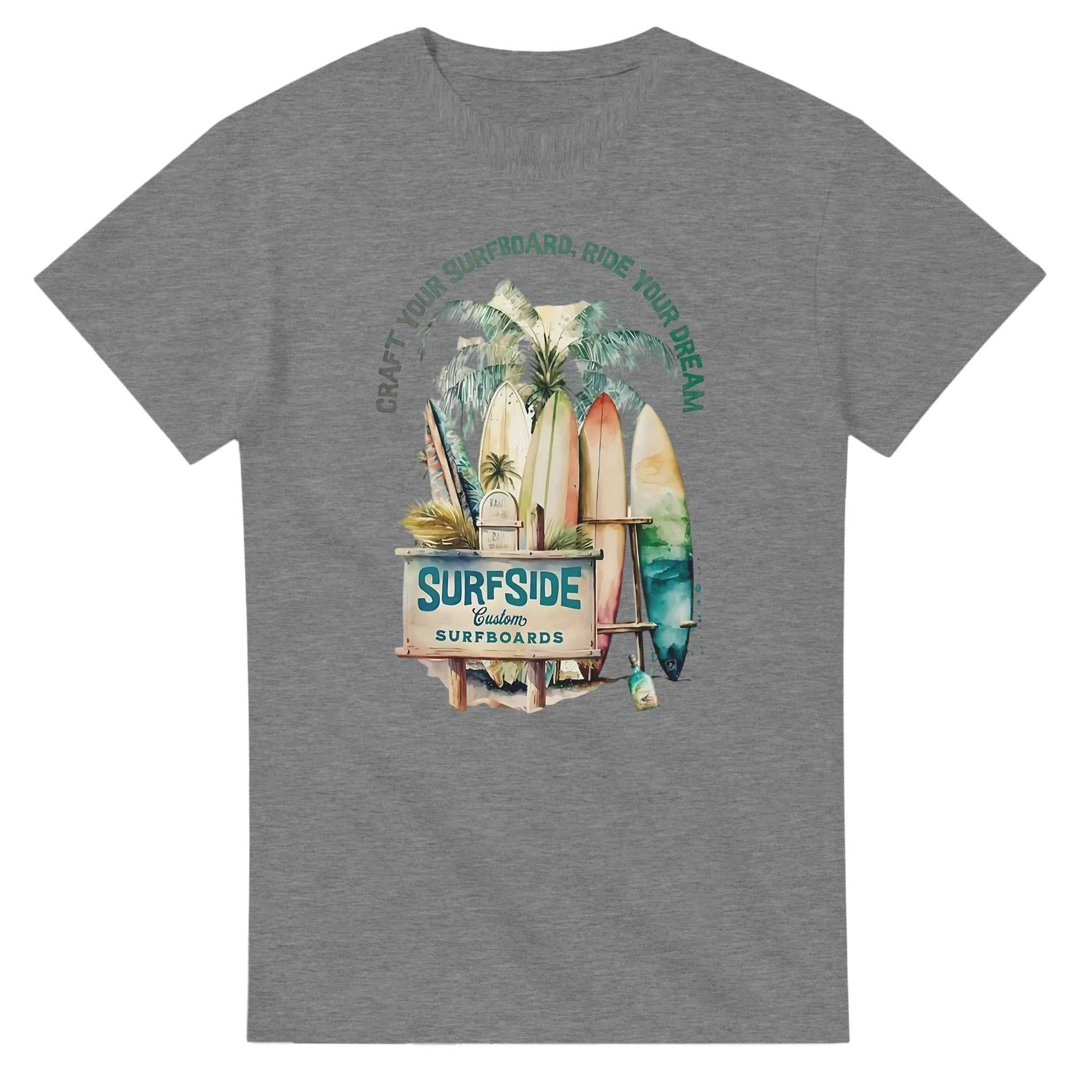 Sommer Surfside T-Shirt in grey heavyweight cotton with surfboard and tropical design, relaxed fit summer tee