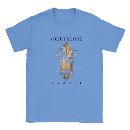 Unisex T-Shirt in Blau mit Hawaii Sommer Beach Motiv und Surfbrett-Design