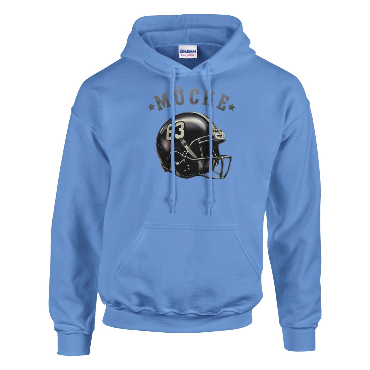 blauer bud spencer hoodie für starke männer mit football-helm und mücke-print, 50% baumwolle, 50% polyester, komfortable passform