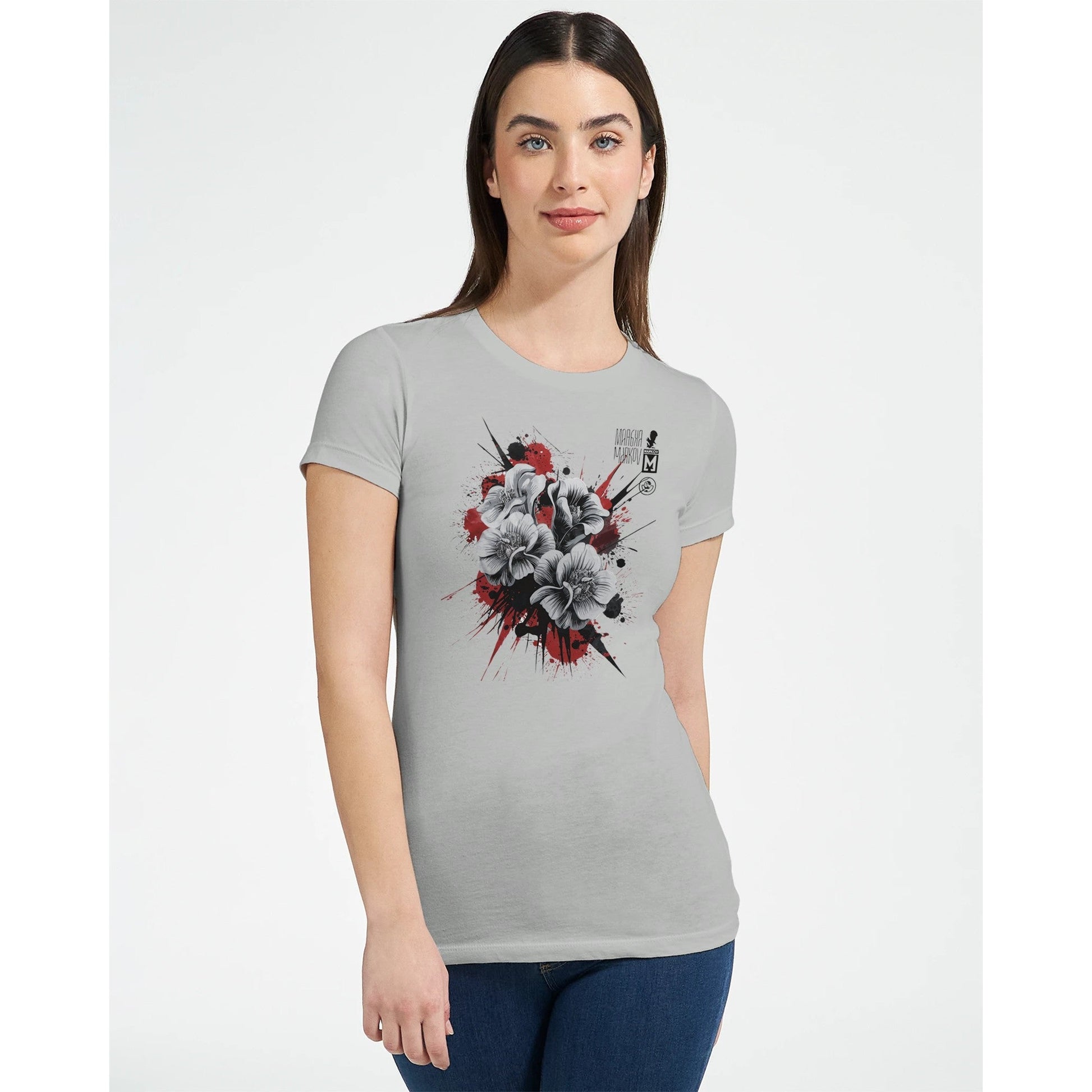 Blütenzauber Premium T-Shirt mit auffälligem Blütenmuster aus hochwertiger Baumwolle für Damen