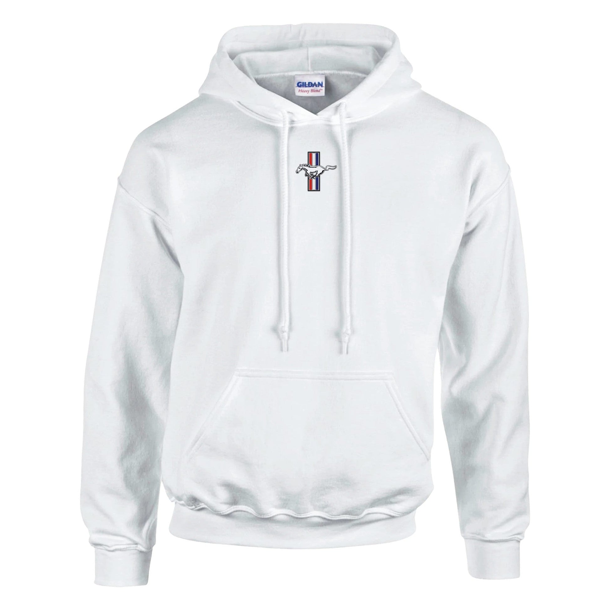 Weißer Ford Mustang Fan Hoodie mit Kapuze und klassischem Mustang-Logo für Autoliebhaber
