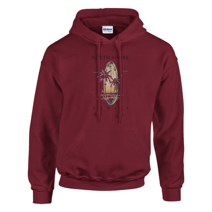 Pullover Hoodie Sommer Feeling Hawaii in Burgunderrot mit Kängurutasche und Kapuze aus Baumwoll-Polyester-Mix für gemütlichen Sommerstil