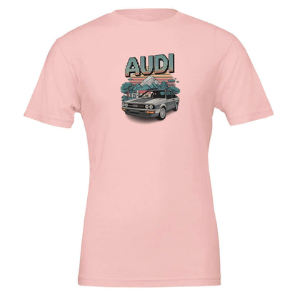 Pink premium oldschool t-shirt with pixel art Audi car and Minecraft style design