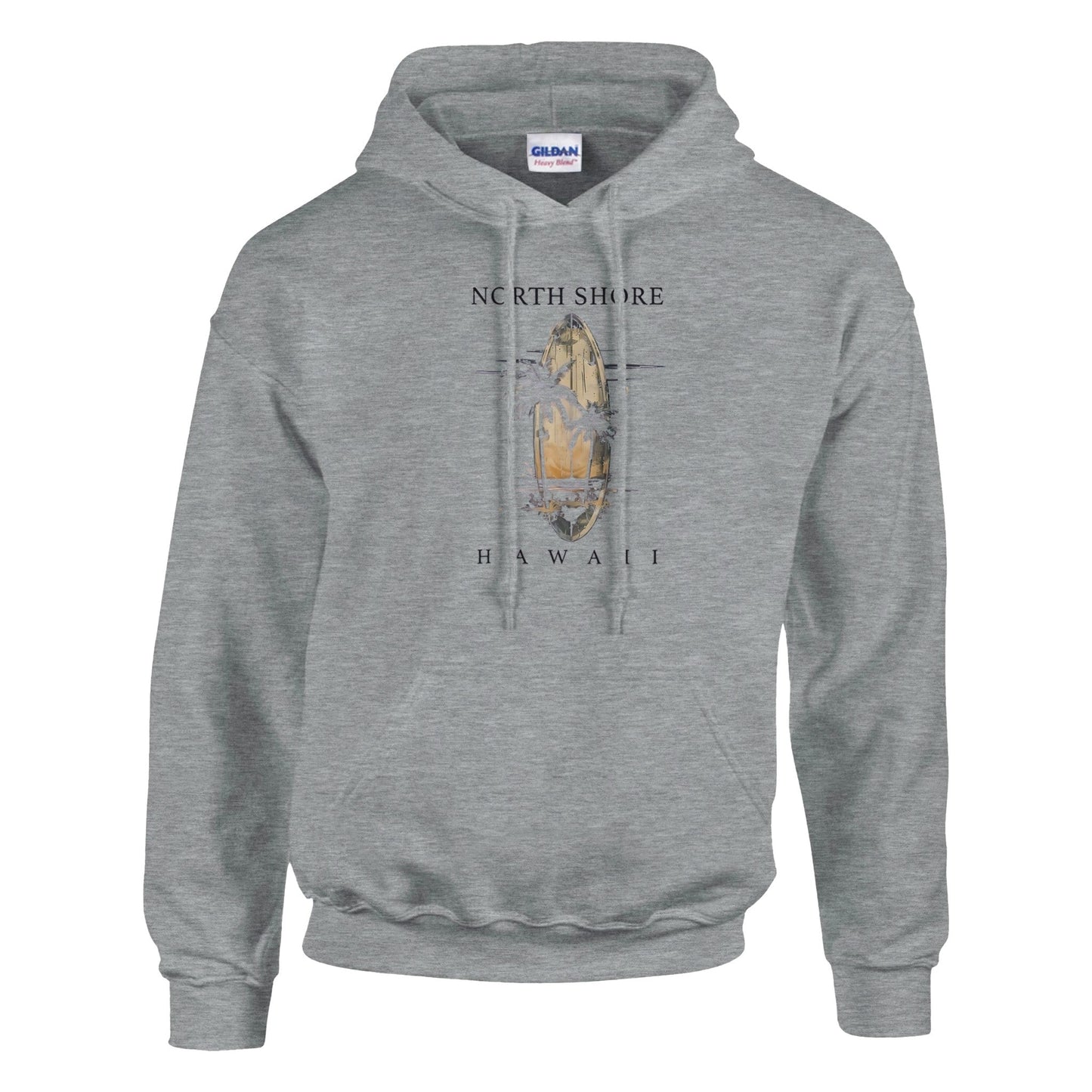 grauer pullover hoodie sommer feeling hawaii mit kapuze und kängurutasche aus baumwoll-polyester-mischung