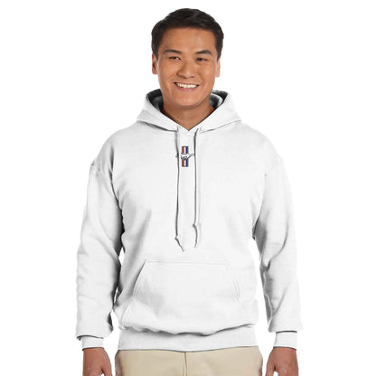 weißer Ford Mustang Fan Hoodie mit Kapuze und Kängurutasche aus weichem Baumwoll-Polyester-Mischgewebe, gemütliches Sweatshirt für Auto-Liebhaber