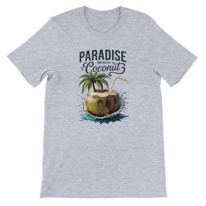 graues Sommer T-shirt mit Kokosnuss und Strand-Motiv, atmungsaktiv und bequem