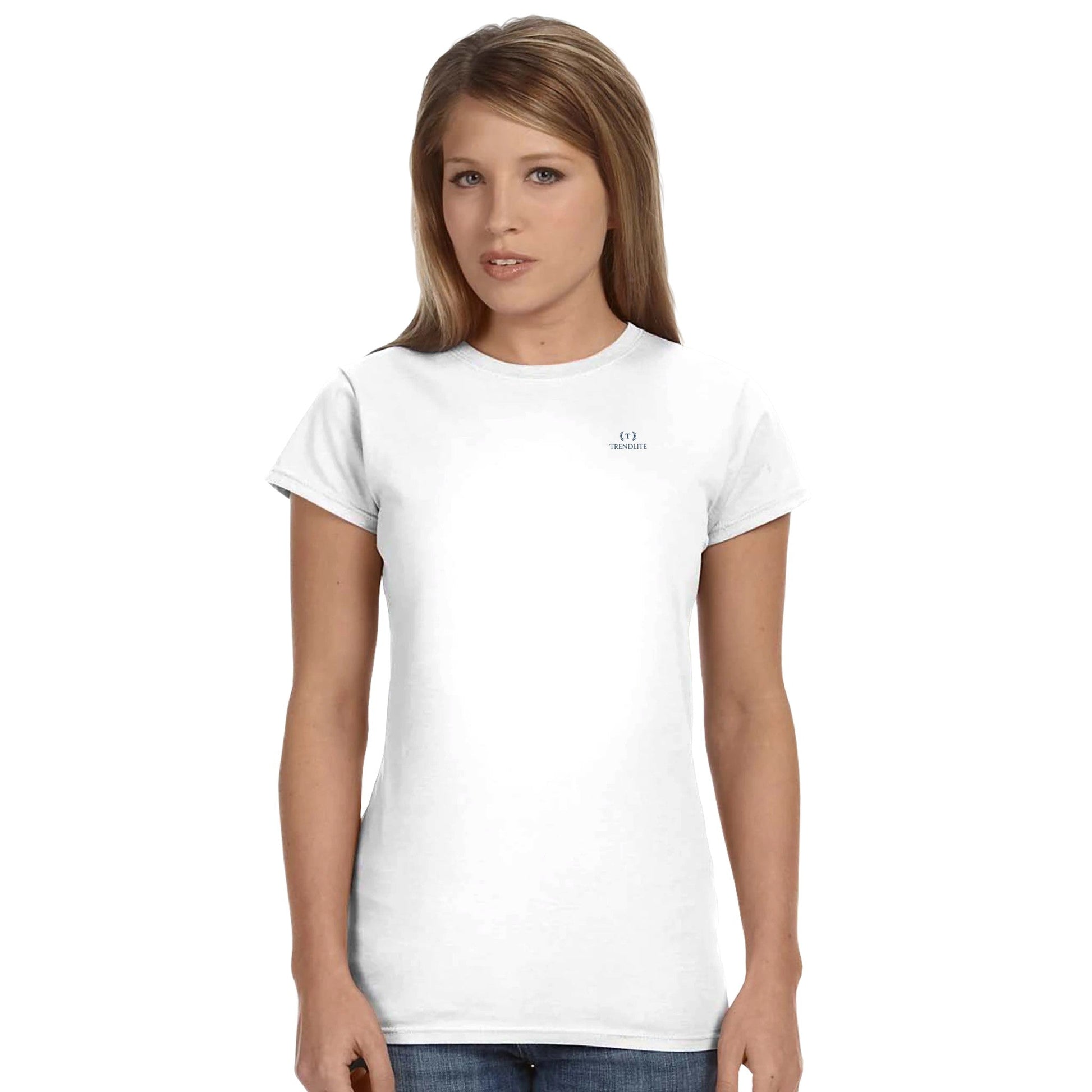 Klassisches weißes T-Shirt aus 100% Baumwolle, halbtailliert mit gepolstertem Hals- und Schulterbereich, bequem und umweltbewusst gefertigt.