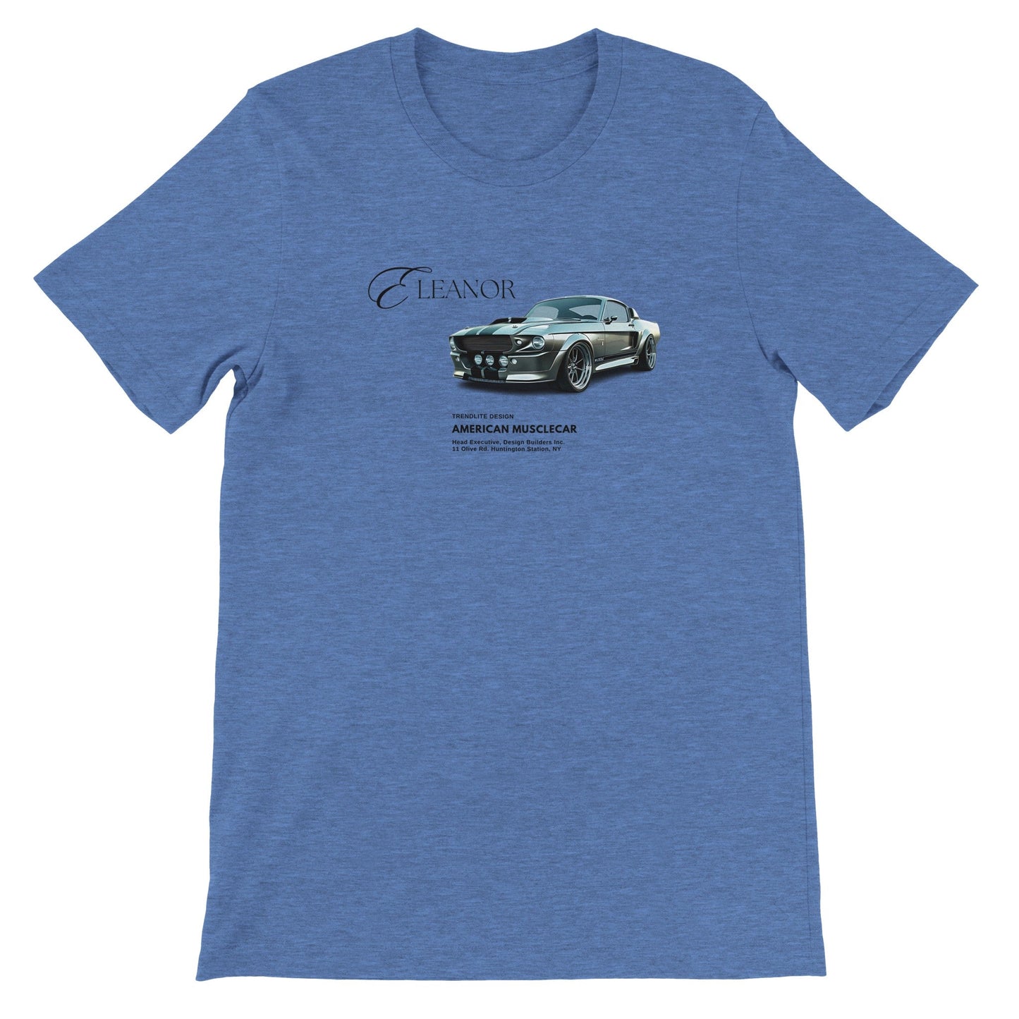 eleanor lieblings t-shirt aus 100% baumwolle mit american musclecar motiv, unisex sommer shirt in blau