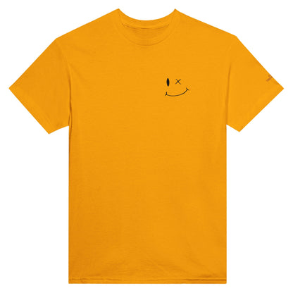 Stickerei Smile Unisex T-Shirt aus schwerer Baumwolle in Gelb mit lässigem Stil und langlebiger Verarbeitung