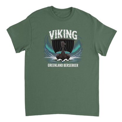 Wikinger T-Shirt für Männer aus langlebiger Baumwolle mit klassischem Fit und grünem Wikinger-Druck "Viking Greenland Berserker"