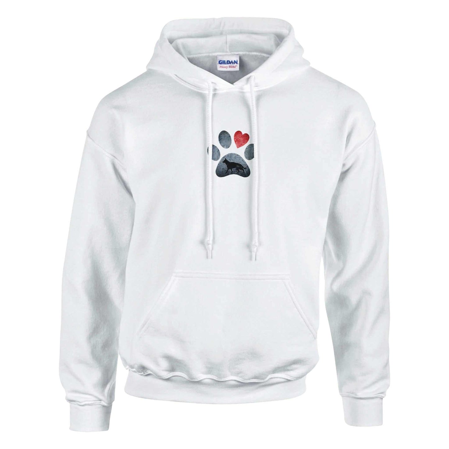 weißer hunde liebhaber hoodie mit schäferhund pfoten- und herzdesign aus baumwoll-polyester-mischgewebe