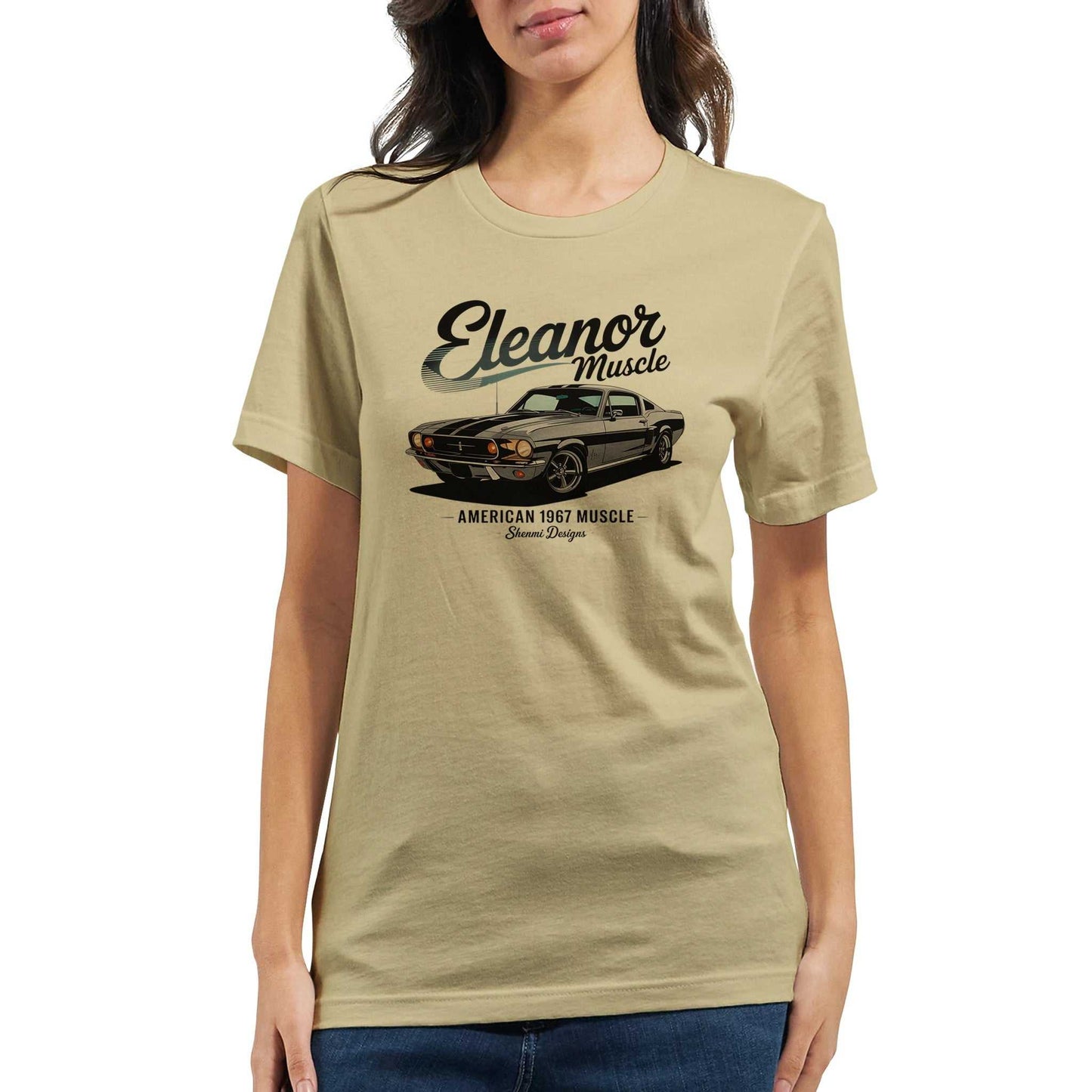 eleanor mustang auto t-shirt mit 1967 muscle car design, weiche und robuste unisex-baumwollqualität, ideal für autoliebhaber.