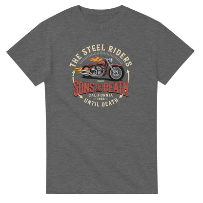 Biker T-Shirt aus schwerer Baumwolle mit klassischem Motorrad-Design und langlebiger Passform in Grau