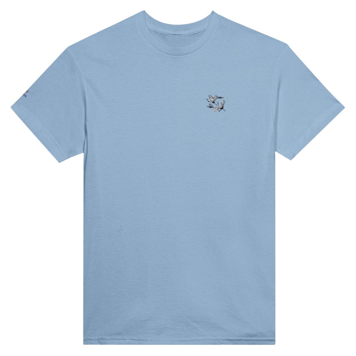 hellblaues unisex t-shirt aus baumwolle mit premium kranich stickerei und klassischer passform