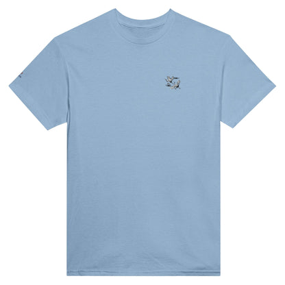 Hellblaues Unisex T-Shirt aus Baumwolle mit Premium Kranich Stickerei und klassischer Passform