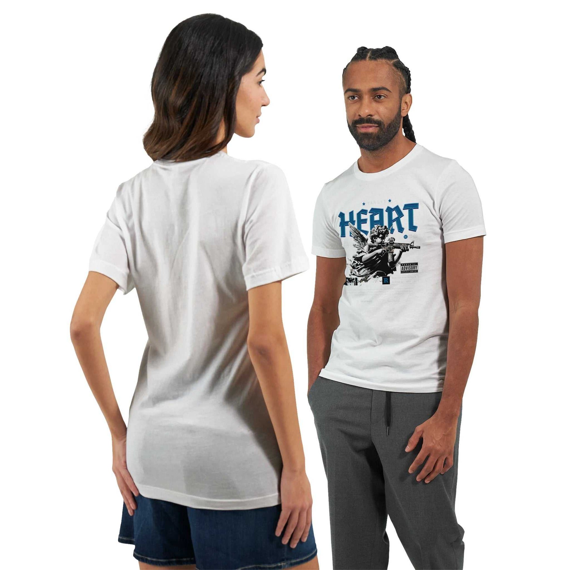 Unisex white Heart Crewneck T-shirt made from soft 100% Airlume cotton designed for durable DTG prints in a tailored fit.