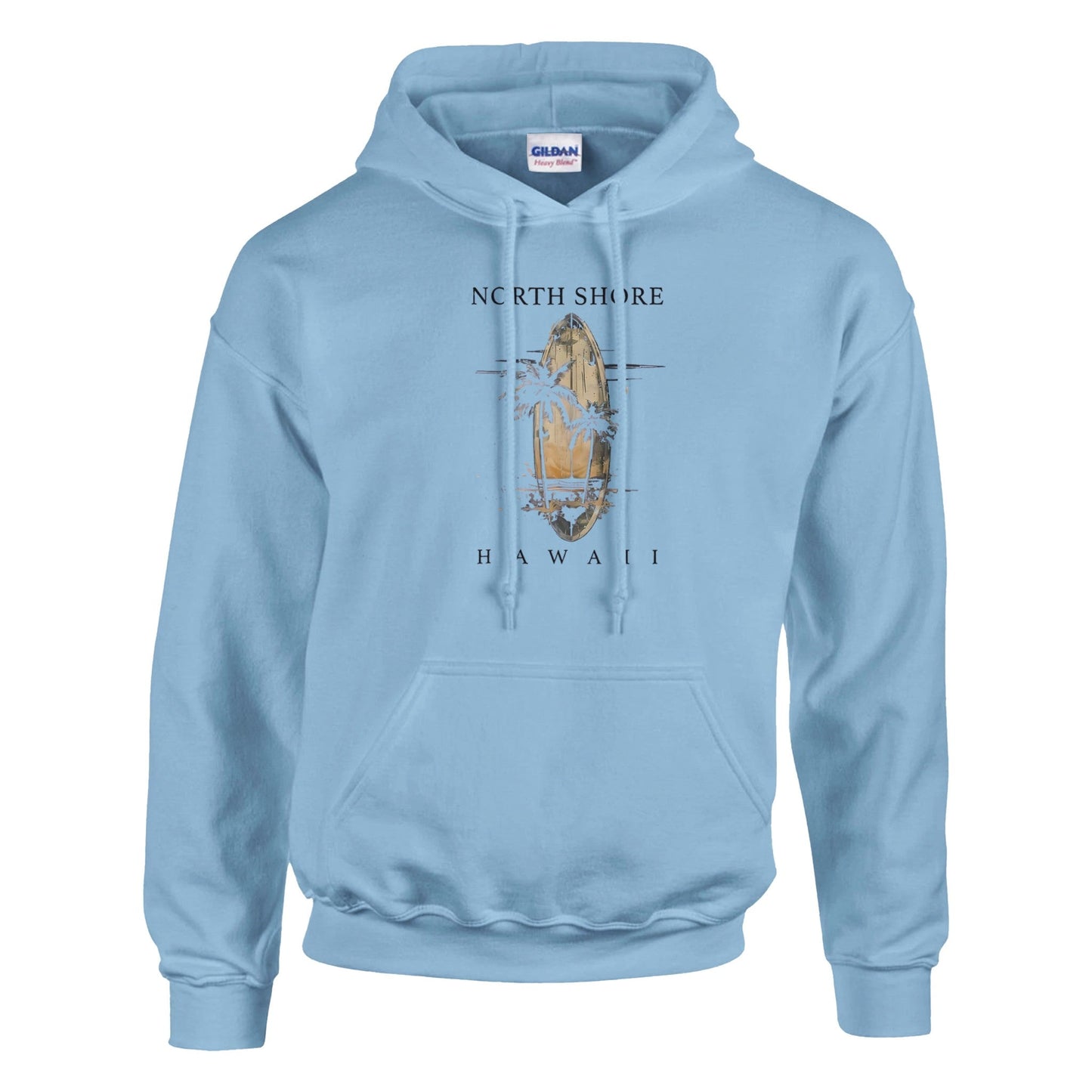 hellblauer pullover hoodie sommer feeling hawaii mit kängurutasche und kapuze aus baumwoll-polyester-mix