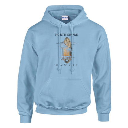 Hellblauer Pullover Hoodie Sommer Feeling Hawaii mit Kängurutasche und Kapuze aus Baumwoll-Polyester-Mix