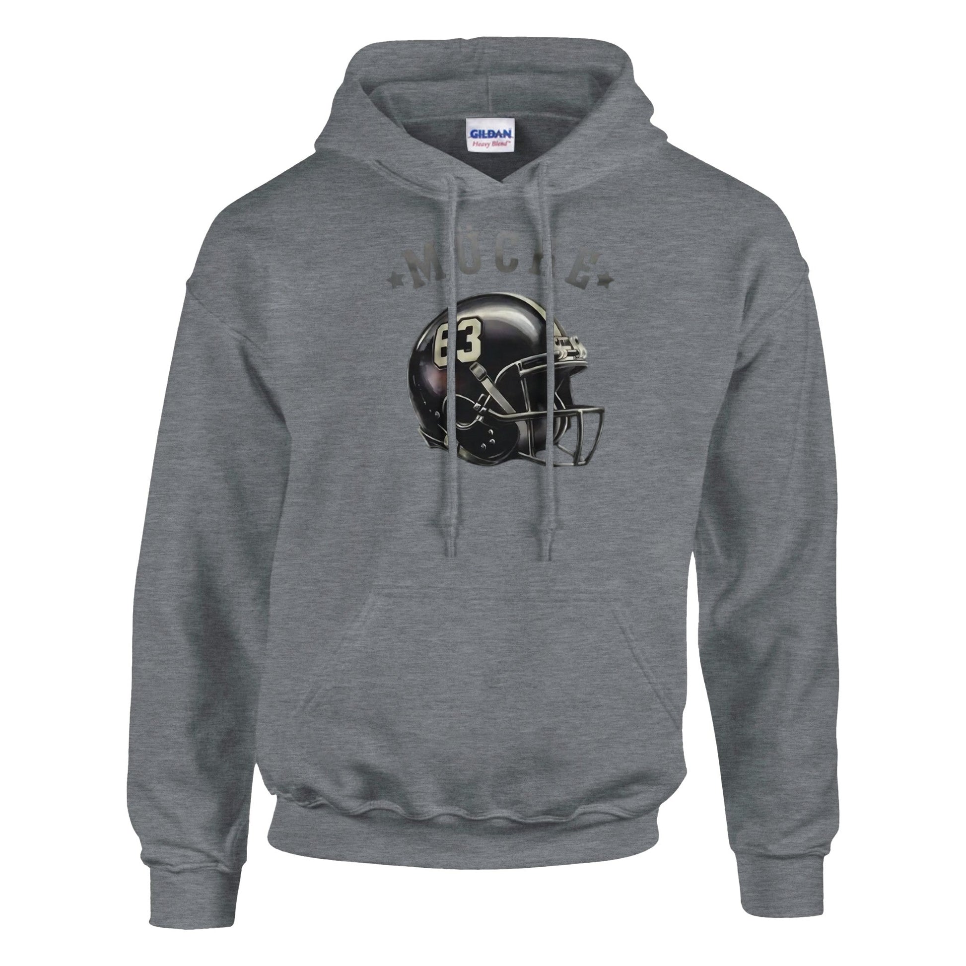 grauer Bud Spencer Hoodie mit Football-Helm Motiv und Kängurutasche für starke Männer, normale Passform