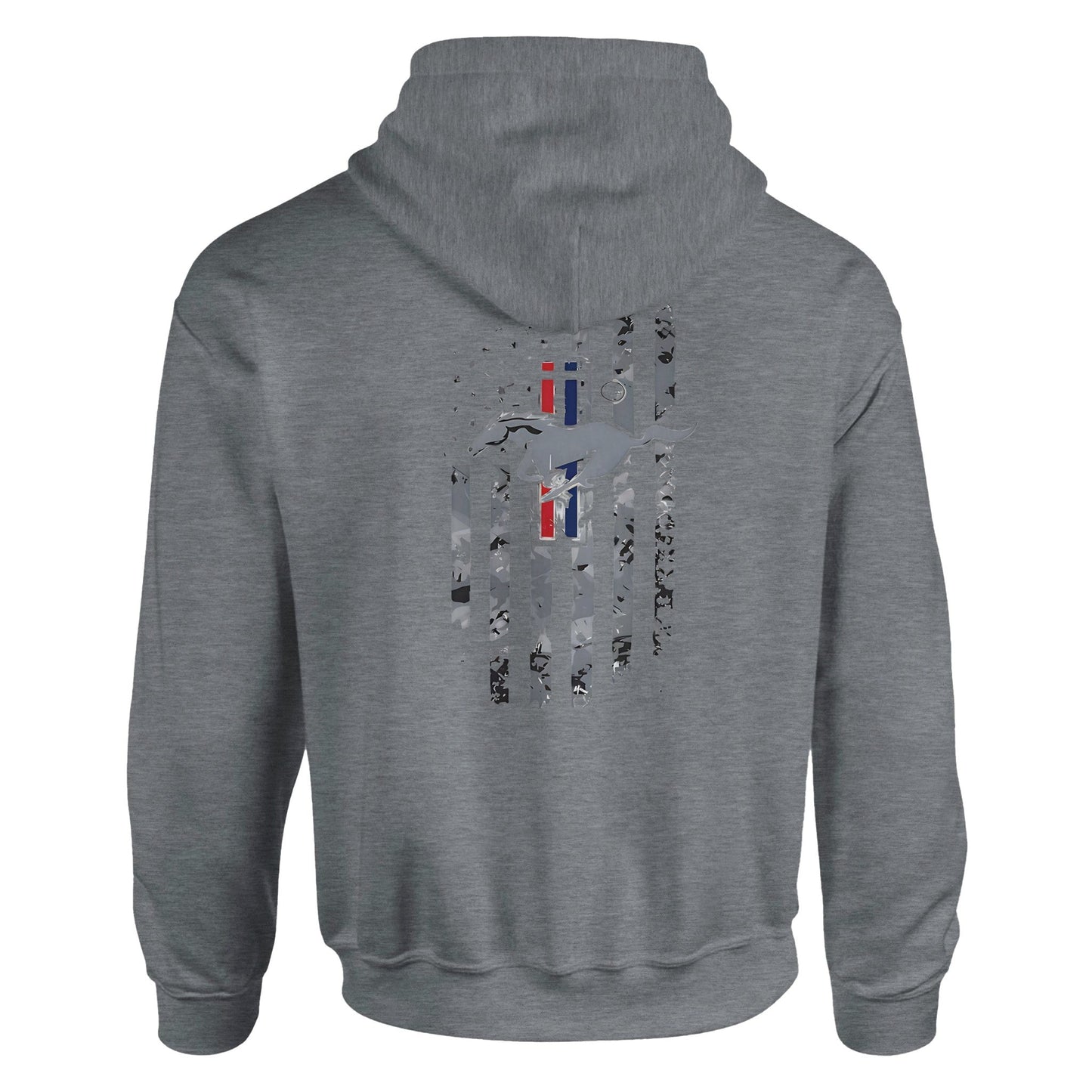 stylish grey unisex hoodie for car lovers with a subtle automotive-themed graphic on the back.