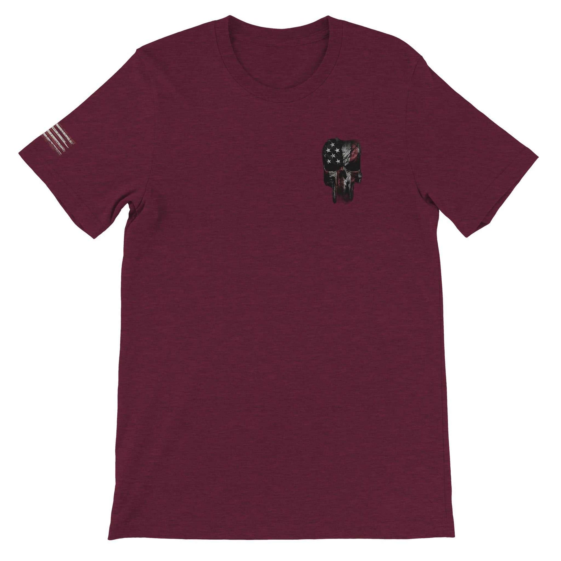 American Feeling Unisex T-Shirt in maroon with American flag skull graphic and comfortable DTG-friendly fabric