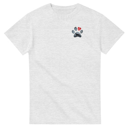 Weißes Hund Liebhaber T-Shirt aus Baumwolle mit Pfoten- und Herzmotiv vorne links, klassische Passform