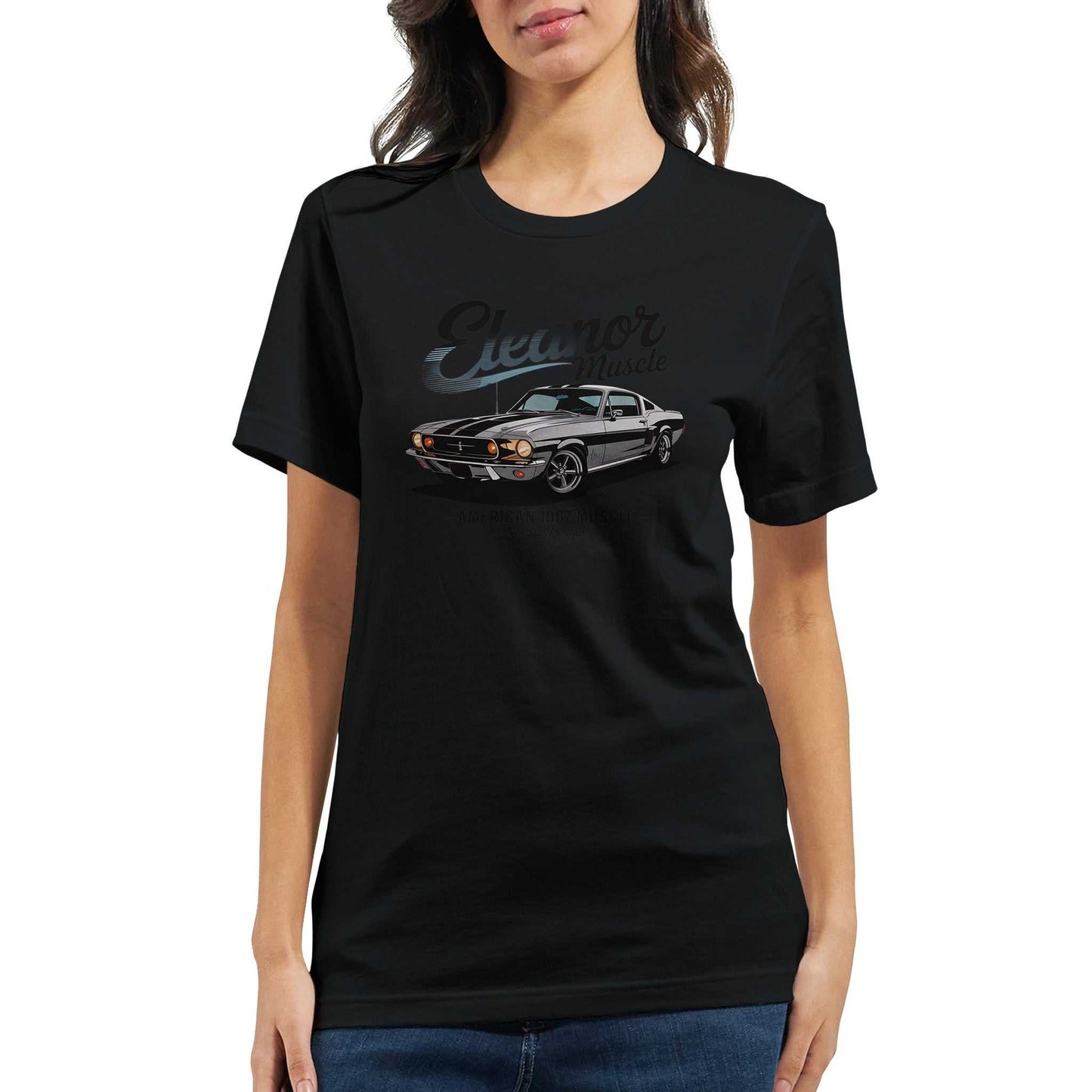 eleanor mustang auto t-shirt mit auto-motiv, weiche, robuste unisex-passform aus 100% airlume-baumwolle in schwarz