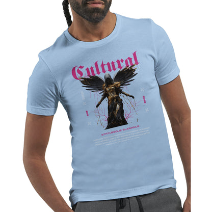 Premium Unisex T-Shirt aus 100% Airlume-Baumwolle mit kulturellem Print in hellblau, körperbetonte Passform und hochwertiger Verarbeitung ideal für DTG-Druck.