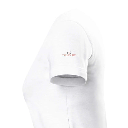Weißes klassisches T-Shirt aus 100% ringgesponnener Baumwolle, halbtailliert mit Seitennähten und gepolstertem Hals- und Schulterbereich.