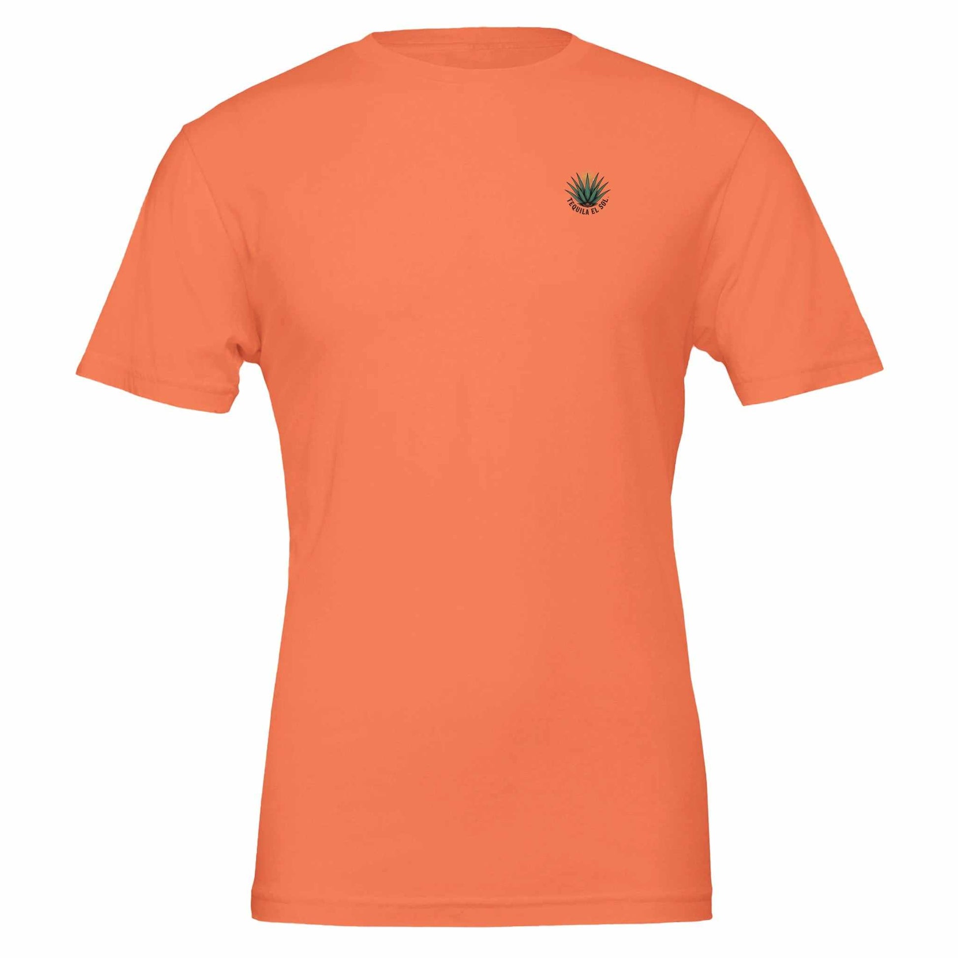 Orange Tequila Sommer T-Shirt aus weicher, nachhaltiger Baumwolle mit unisex Passform und kleinem Agaven-Logo vorne links