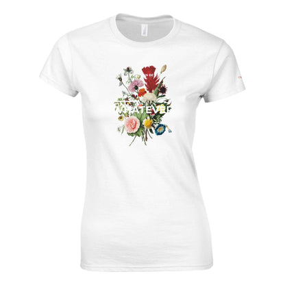 Whatever Womens Crewneck T-shirt white cotton with floral print and fitted design