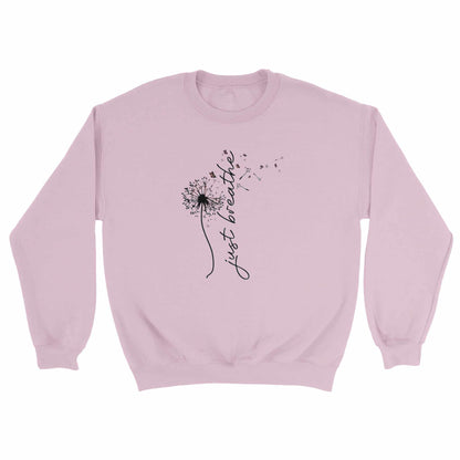 Rosa Sweatshirt Entspannungs Pullover mit "just breathe" Schriftzug und Pusteblumen-Design aus weicher Baumwollpolyester-Mischung