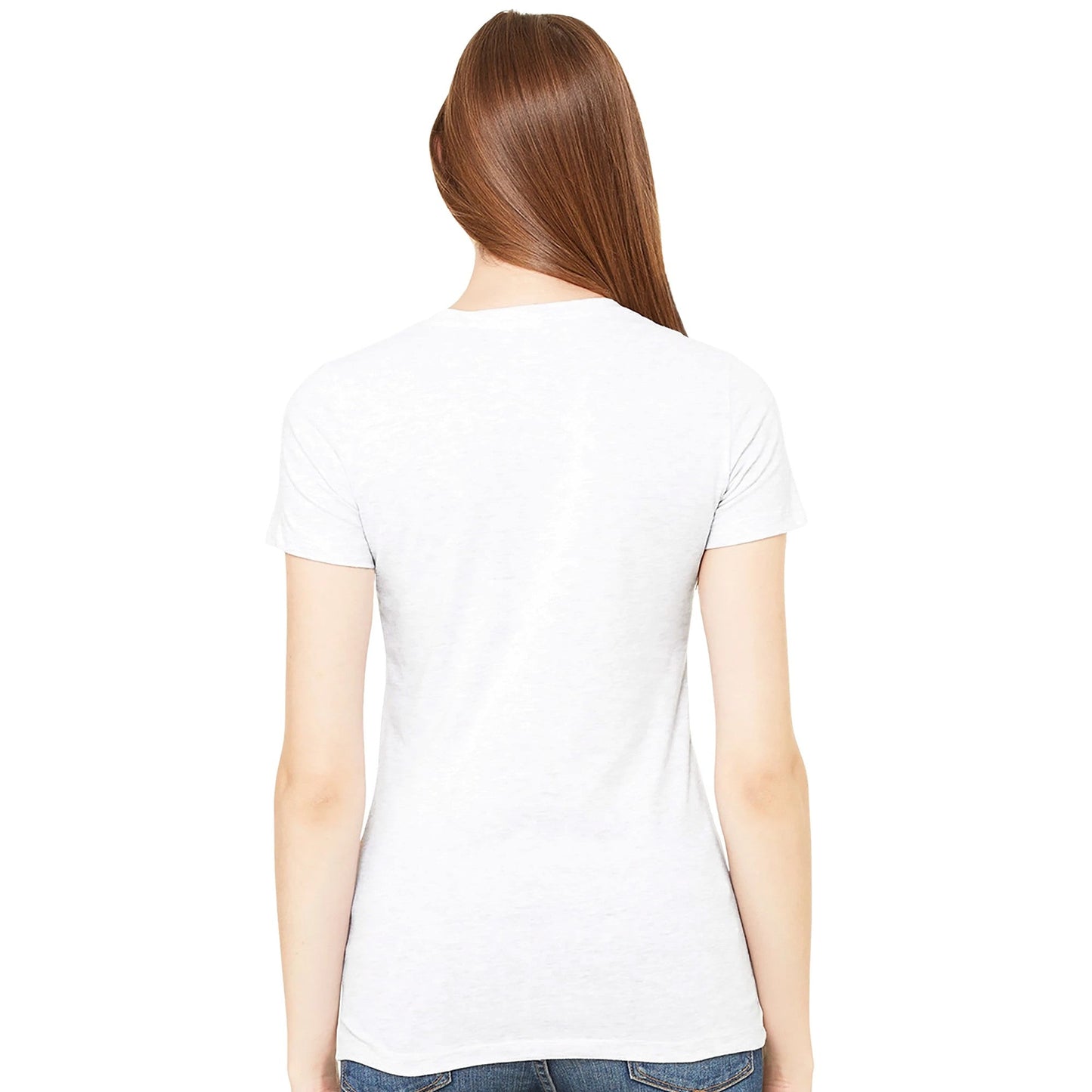 premium damen crewneck t-shirt von bella + canvas in weiß, slim fit, aus 100% airlume baumwolle, rückansicht