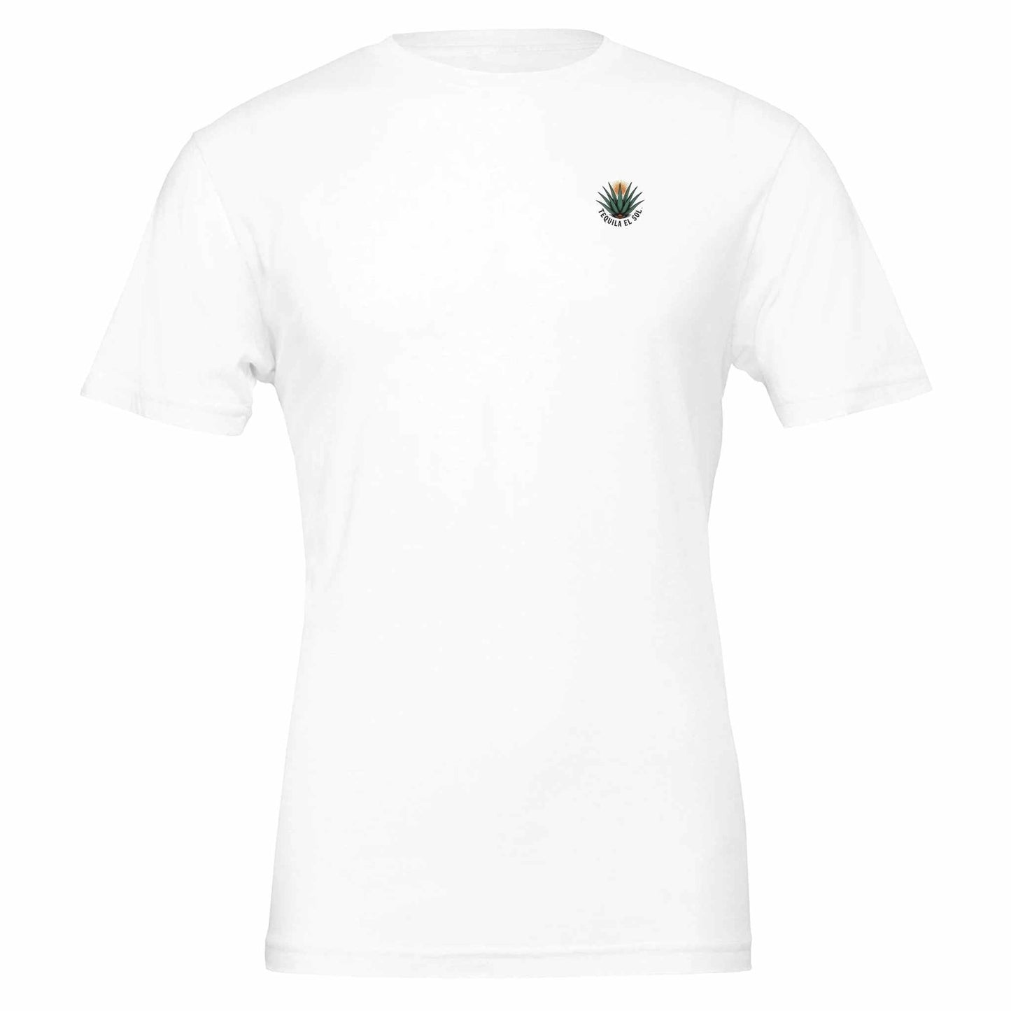 weißes tequila sommer t-shirt aus weicher, nachhaltiger baumwolle mit unisex-passform und kleinem logo brustdruck