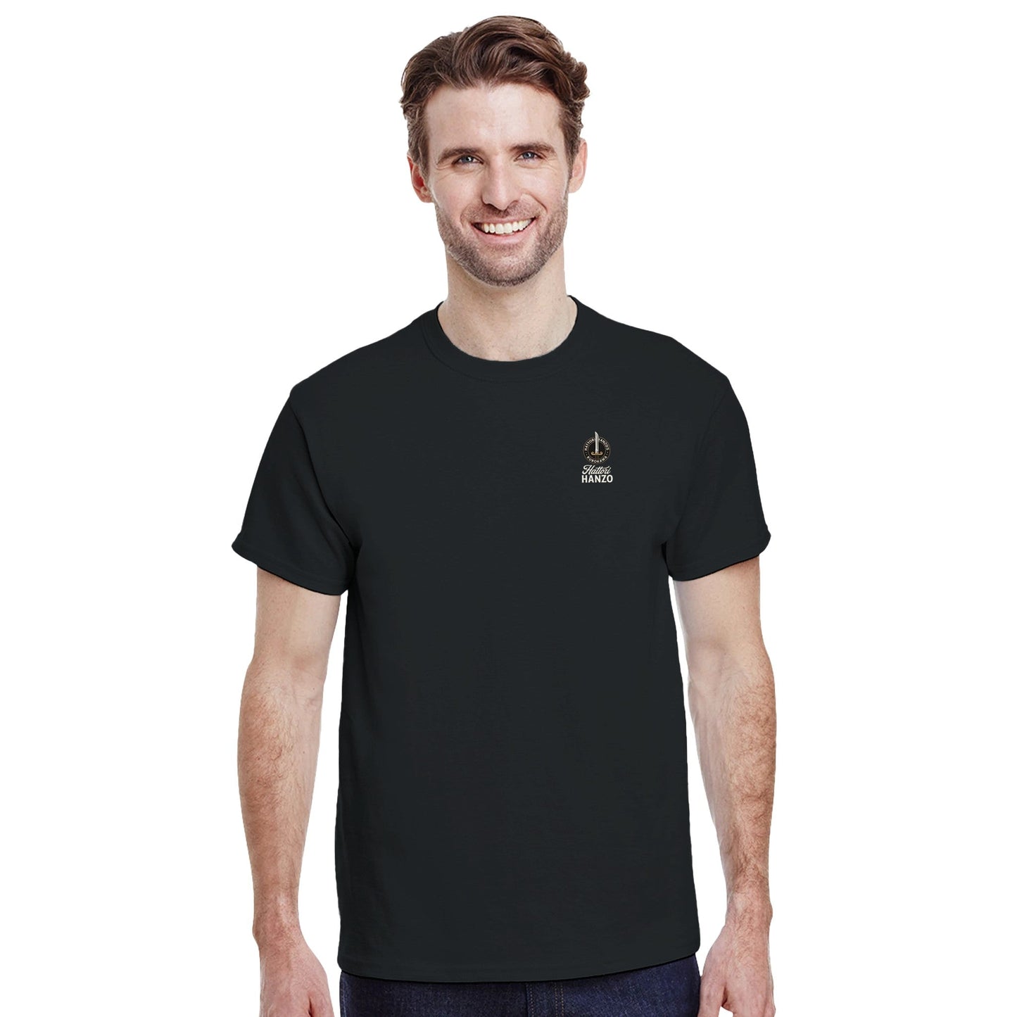 schwarzes hattori hanzo t-shirt aus 100% baumwolle mit hochwertigem logodesign und komfortabler passform für herren.
