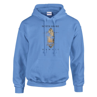 Sommertraum Hawaii Hoodie blau mit North Shore Hawaii Surfbrett Motiv kuschelig und komfortabel