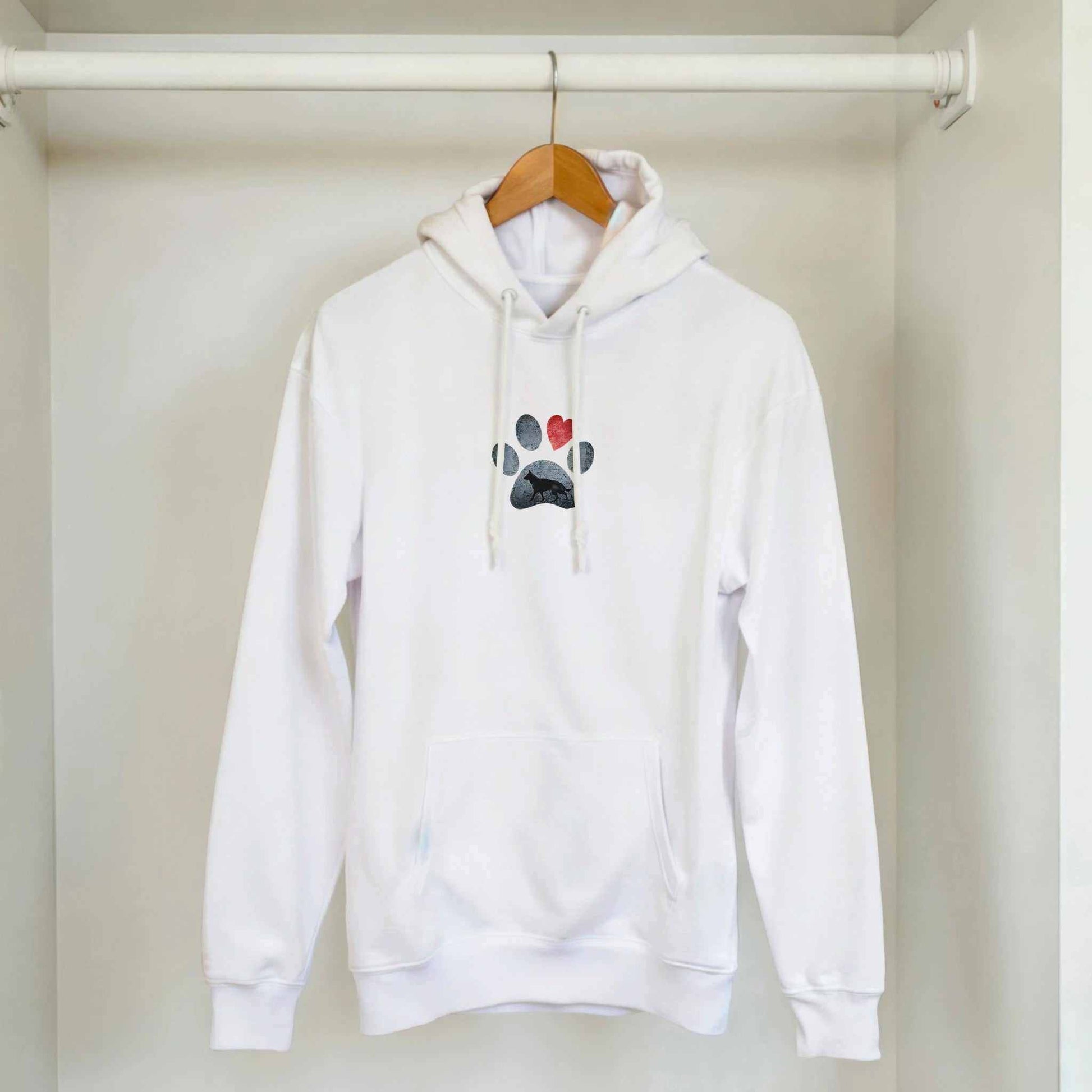 Weißer Shepherd-Liebhaber Hoodie mit Pfoten- und Herzdesign für Schäferhund-Fans
