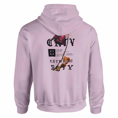 Lira Bequemer Hoodie in light pink with urban graphic design on the back, comfortable for casual wear