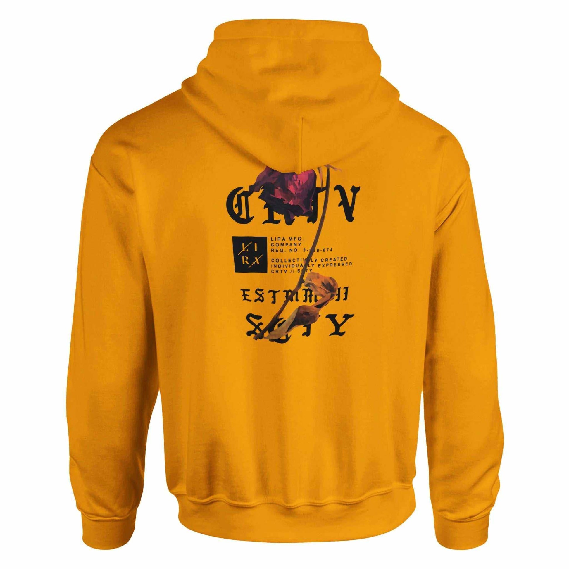 Lira Bequemer Hoodie in orange with urban style and graphic back print for comfortable daily wear