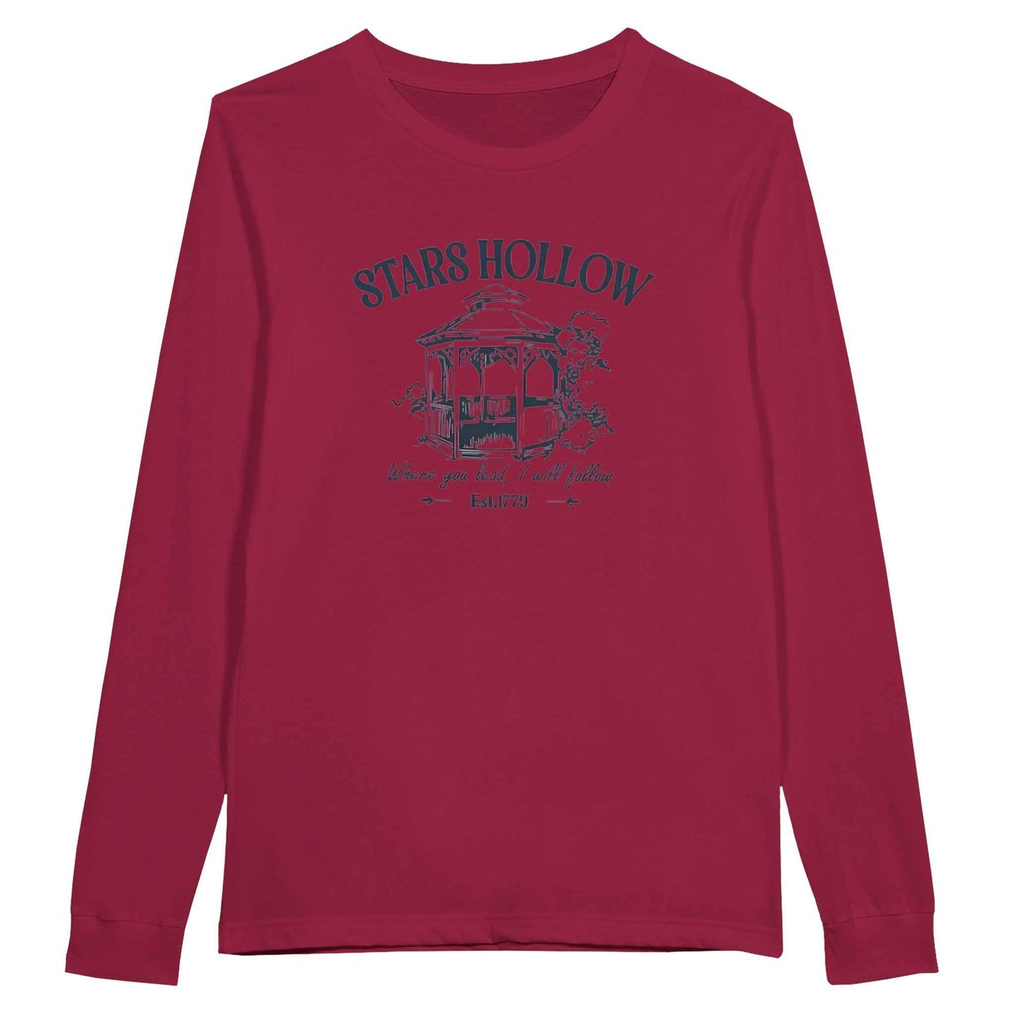 gemütliches gilmore girl shirt langärmelig rot mit stars hollow print, weiches klassisches design