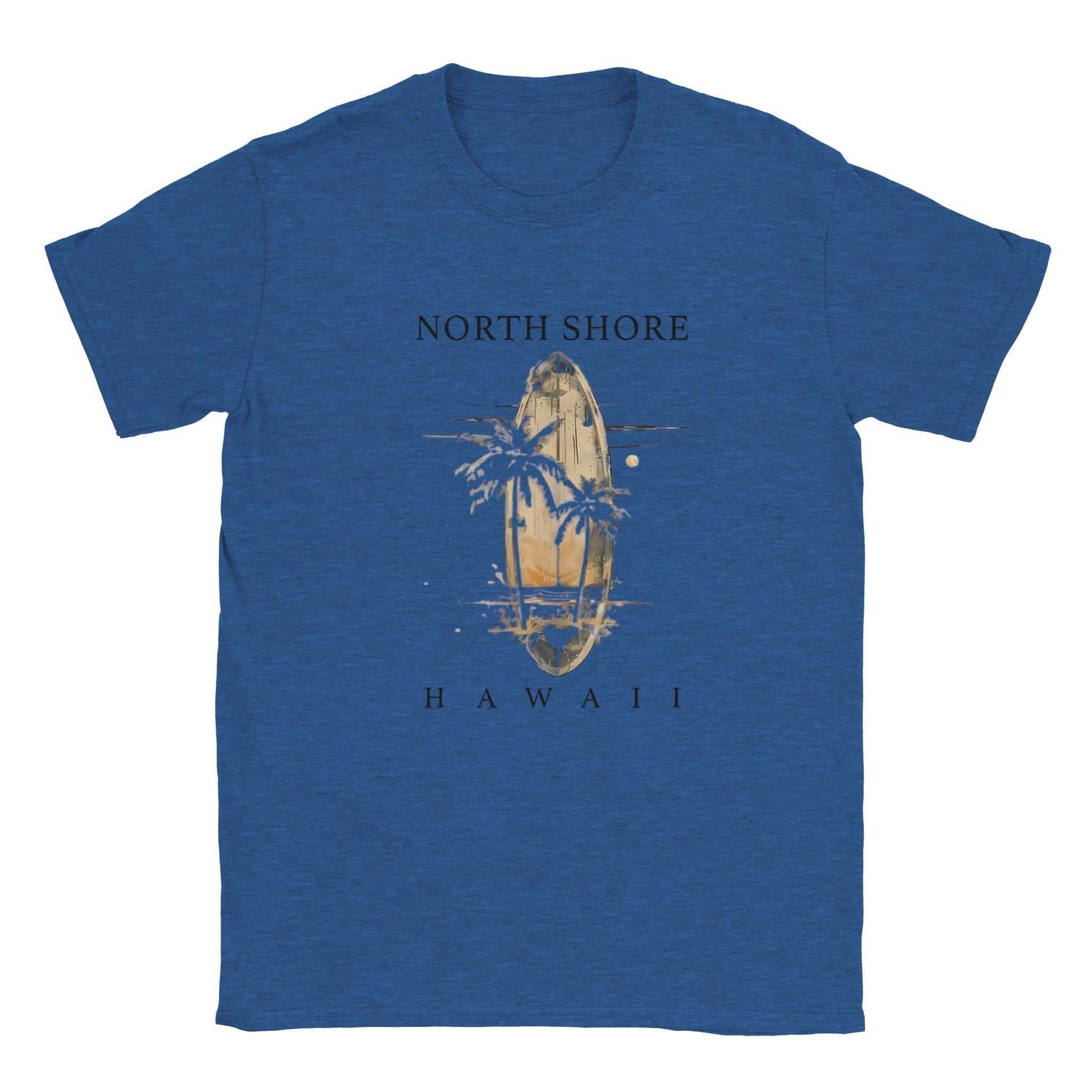 Hawaii Strand Unisex Shirt blue with surfboard and palm tree design for summer comfort and style