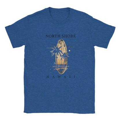 Hawaii Strand Unisex Shirt blue with surfboard and palm tree design for summer comfort and style