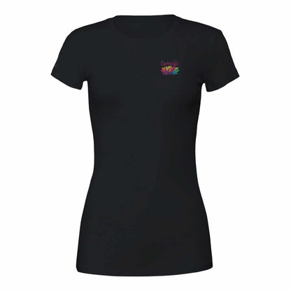 Weiches Yoga Damen Shirt in Schwarz mit Lotusblumen-Design für Komfort und Stil