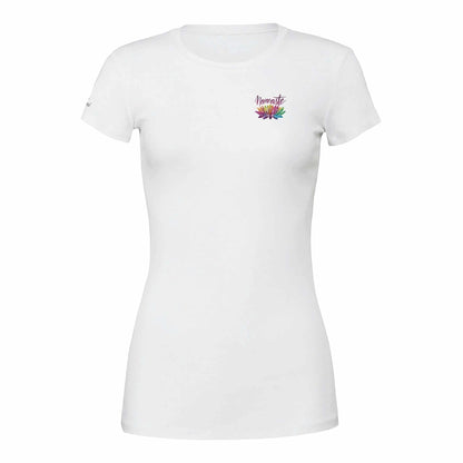 Weiches Yoga Damen Shirt weiß mit Namaste-Print und entspannter Passform für Komfort und Stil