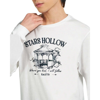 Gemütliches Gilmore Girl Shirt weißes Langarmshirt mit Stars Hollow Print und gemütlichem Design