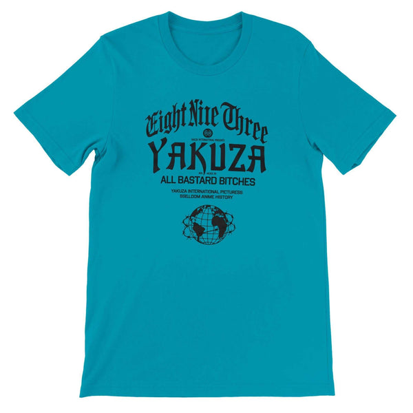 Grafik Yakuza T-Shirt in blau mit urbanem Schriftzug und Globe-Design