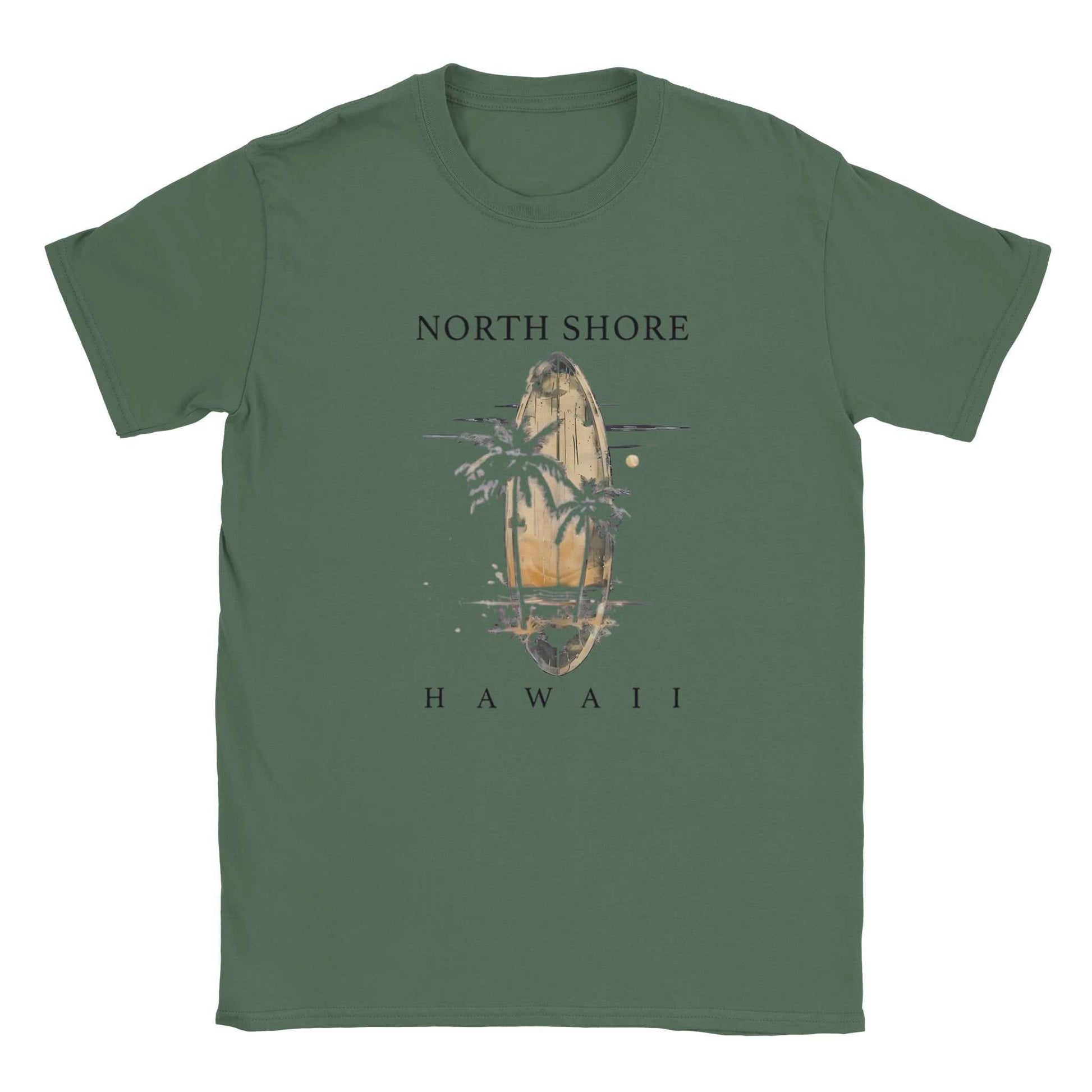 Hawaii Strand Unisex Shirt grünes T-Shirt mit Surfbrett und Palmen-Motiv für heißen Sommerkomfort